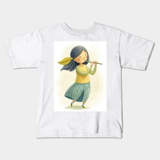 Flute Playing cute girl Kids T-Shirt